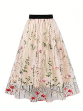 Floral Embroidery Mesh Overlay Skirt